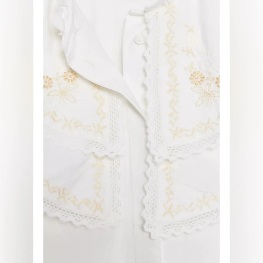 Zara Embroidered Peter Pan Collar Poplin Blouse Shirt - NWT - Picture 7 of 9
